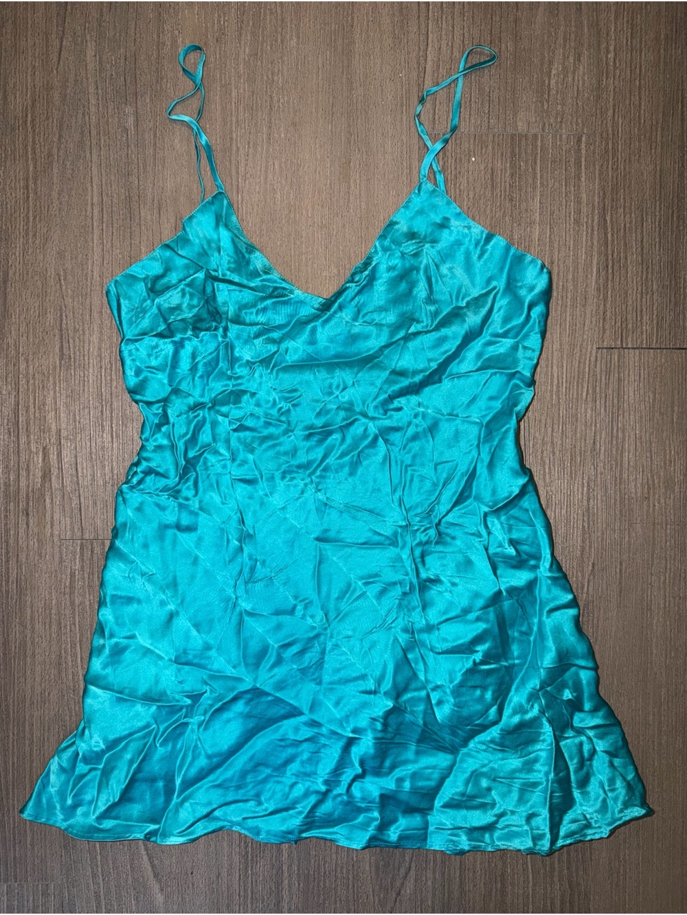 VICTORIA’S SECRET XS P Vintage 100% Silk Turquoise Mini Chemise Slip Dress